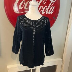 Prana Yoga Getup Mesh Knit 100% Cotton Sweater Black EUC, size M